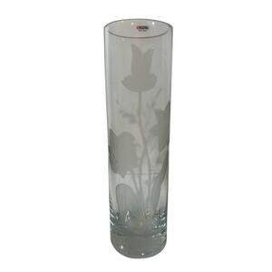 Vintage Krosno Poland Floral Etched Crystal Heavy Glass Floral Tulip 18"